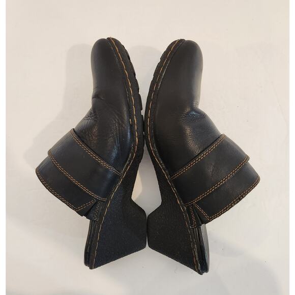 boc BORN CONCEPT Black Brown Leather Heeled Clog Buckle Detail Studded Womens 8 - Picture 9 of 12